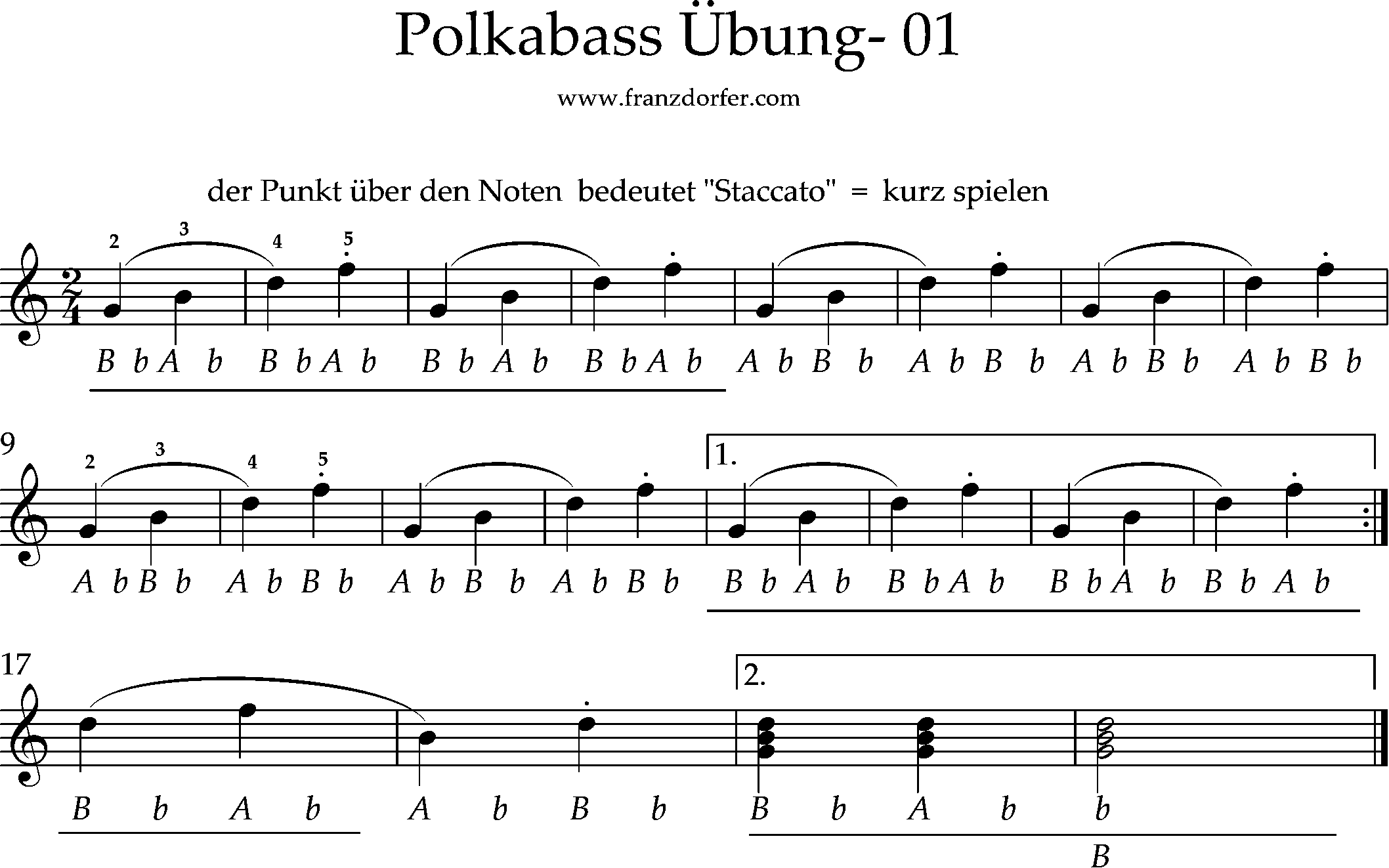 Steirsche Harmonika lernen- Polkabass- Übung 13gebunden+staccato